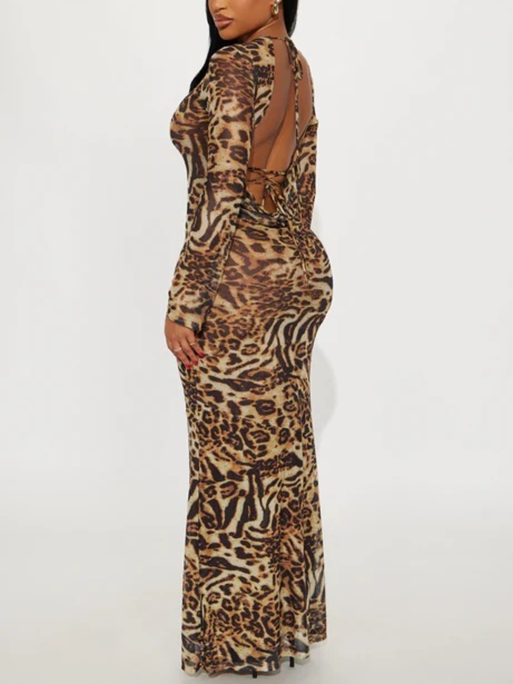 NEW Leopard Print Open-Back Maxi Dress